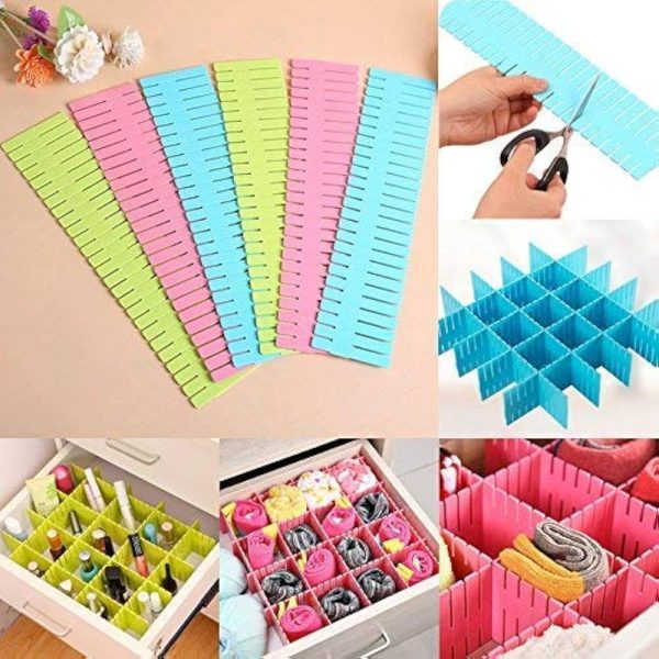 6/pcs Pieces Adjustable Drawer Divider Partition Durable Storage Cosmetic Socks Underwear Drawer