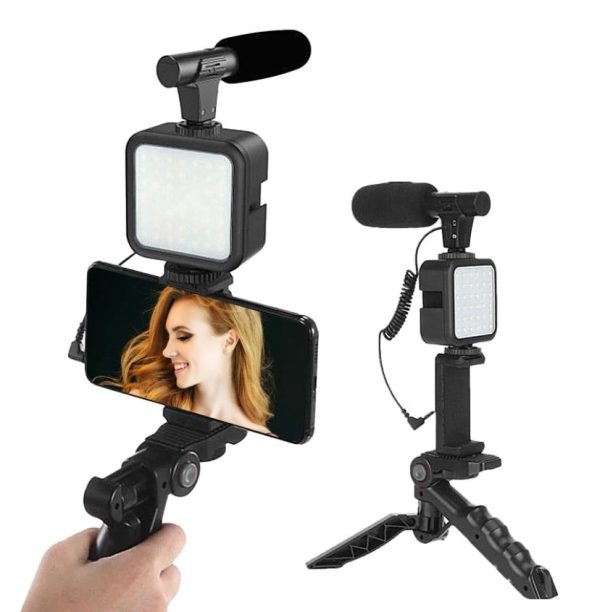AY-49 Smartphone Video Making Vlogging kit with flashlight Microphne