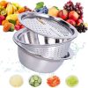 3 in 1 Stainless Steel Vegetable Washing Bowl with Drain Basket 26/28 cm Vegetabe Washing Basket
