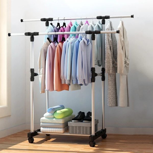 Hanging Rack 2 Level 2 Layers Double pole Clothes Hanging Rack With Shoe Rack