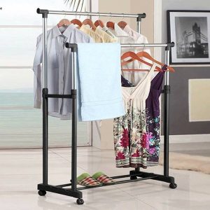 2 Layers Double pole Clothes Hanging Rack With Shoe Rack