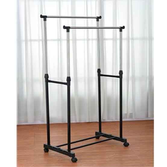 2 Layers Double pole Clothes Hanging Rack With Shoe Rack
