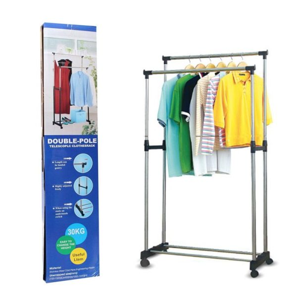 2 Layers Double pole Clothes Hanging Rack With Shoe Rack