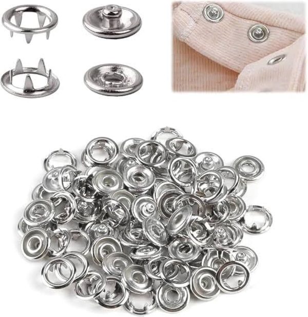100 Sets Snap Button Silver