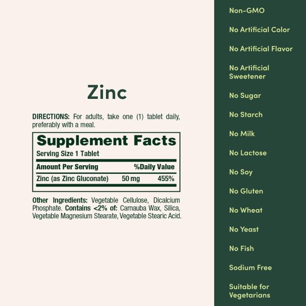 Nature's Bounty Zinc 50mg, Immune Support & Antioxidant Supplement, Promotes Skin Health, 1 Caplet Per Day, Gluten Free, 400 Vegetarian Caplets Brand Nature's Bounty