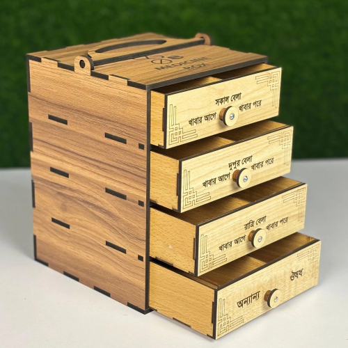 Wooden Medicine Storage Box - First Aid Organizer Case for Home & Office