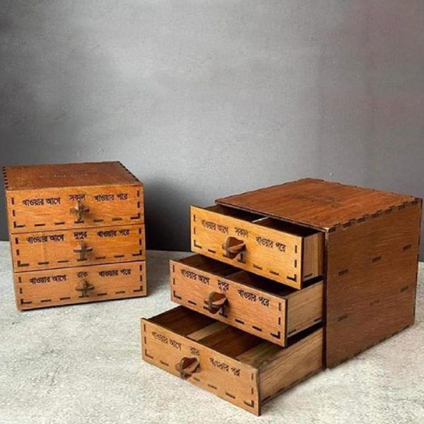 Wooden Medicine Storage Box - First Aid Organizer Case for Home & Office