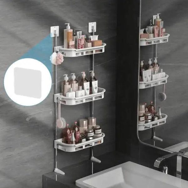 3 Layer Bathroom Corner Shelf Organizer - Wall Mounted Storage Rack