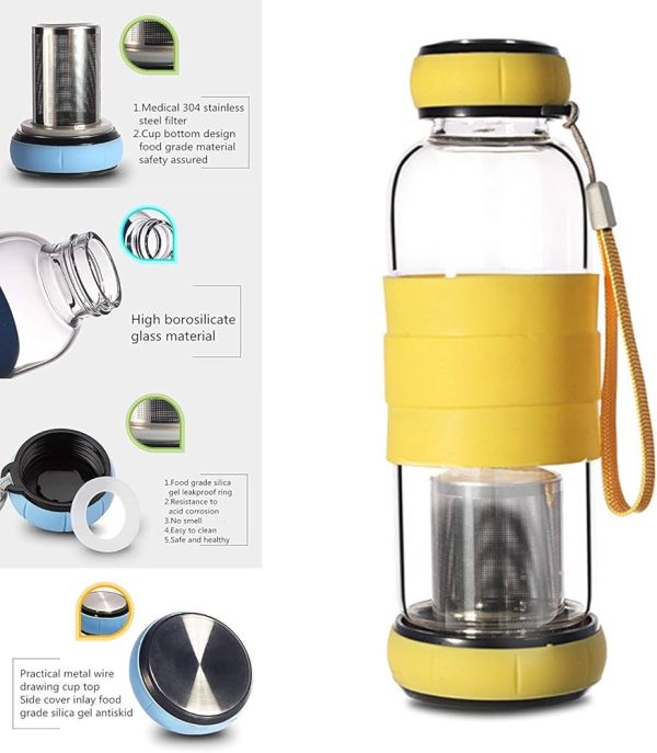 Cille Corosilicate Glass Green Tea Maker with Infuser Sport outdoor Portable