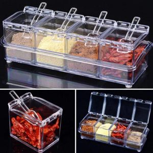 4 Spice Crystal Seasoning Box 4 Spice Crystal Seasoning Box for Kitchen 4pcs Spice Rack Transparent Crystal Seasoning Box With Spoons