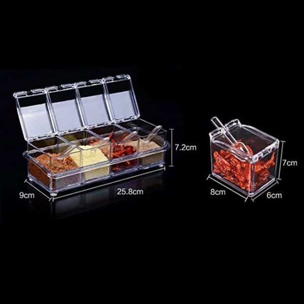 4 Spice Crystal Seasoning Box3 4 Spice Crystal Seasoning Box for Kitchen 4pcs Spice Rack Transparent Crystal Seasoning Box With Spoons