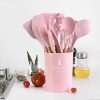 12 Piece Silicone Kitchen Utensil Wooden Handles, Kitchen Spatula Sets with Holder Spoon Turner Tongs