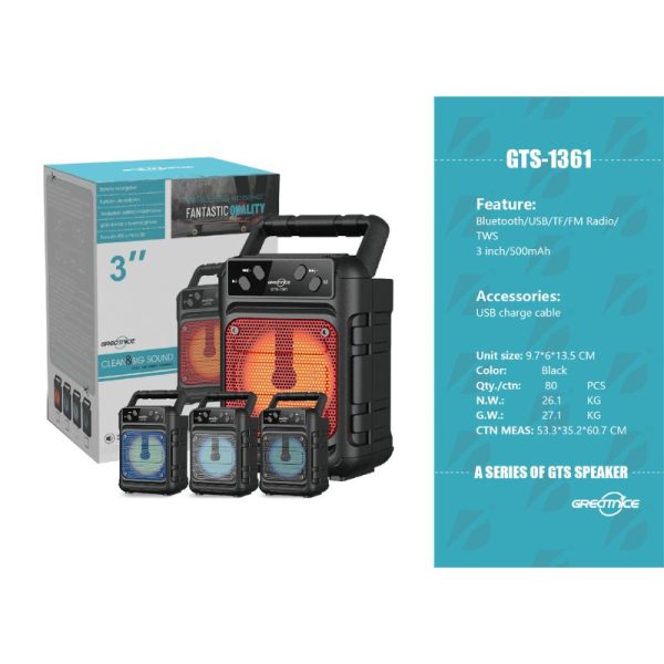 GTS - 1361 GREATNICE 3" Extra Bass Wireless (Bluetooth) Speaker TF Card FM Radio Support