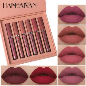 HANDAIYAN 6 Colors Long Lasting Velvet Lips2 HANDAIYAN 6 Colors Long Lasting Velvet Lips Tint Liquid Lipsticks Waterproof Non-Stick Cup Lipgloss Gift Set (A)