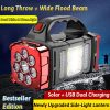 5000mAh Solar LED Flashlight COB Camping Lantern Work Light USB Charging Light Waterproof Portable Searchlight Power Bank
