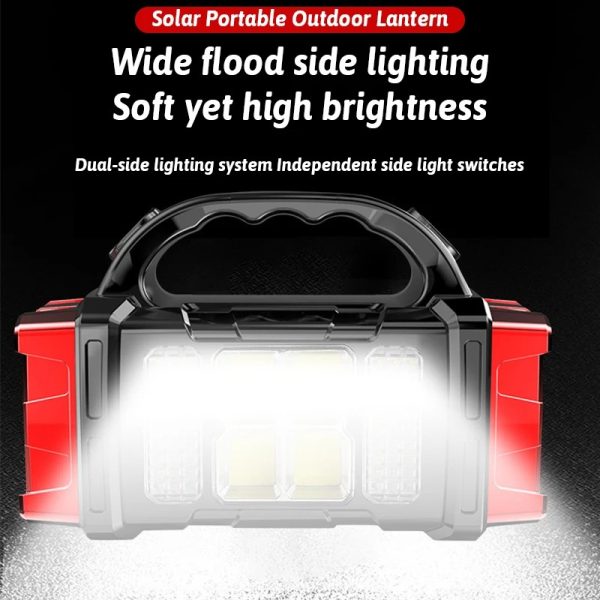 5000mAh Solar LED Flashlight COB Camping Lantern Work Light USB Charging Light Waterproof Portable Searchlight Power Bank